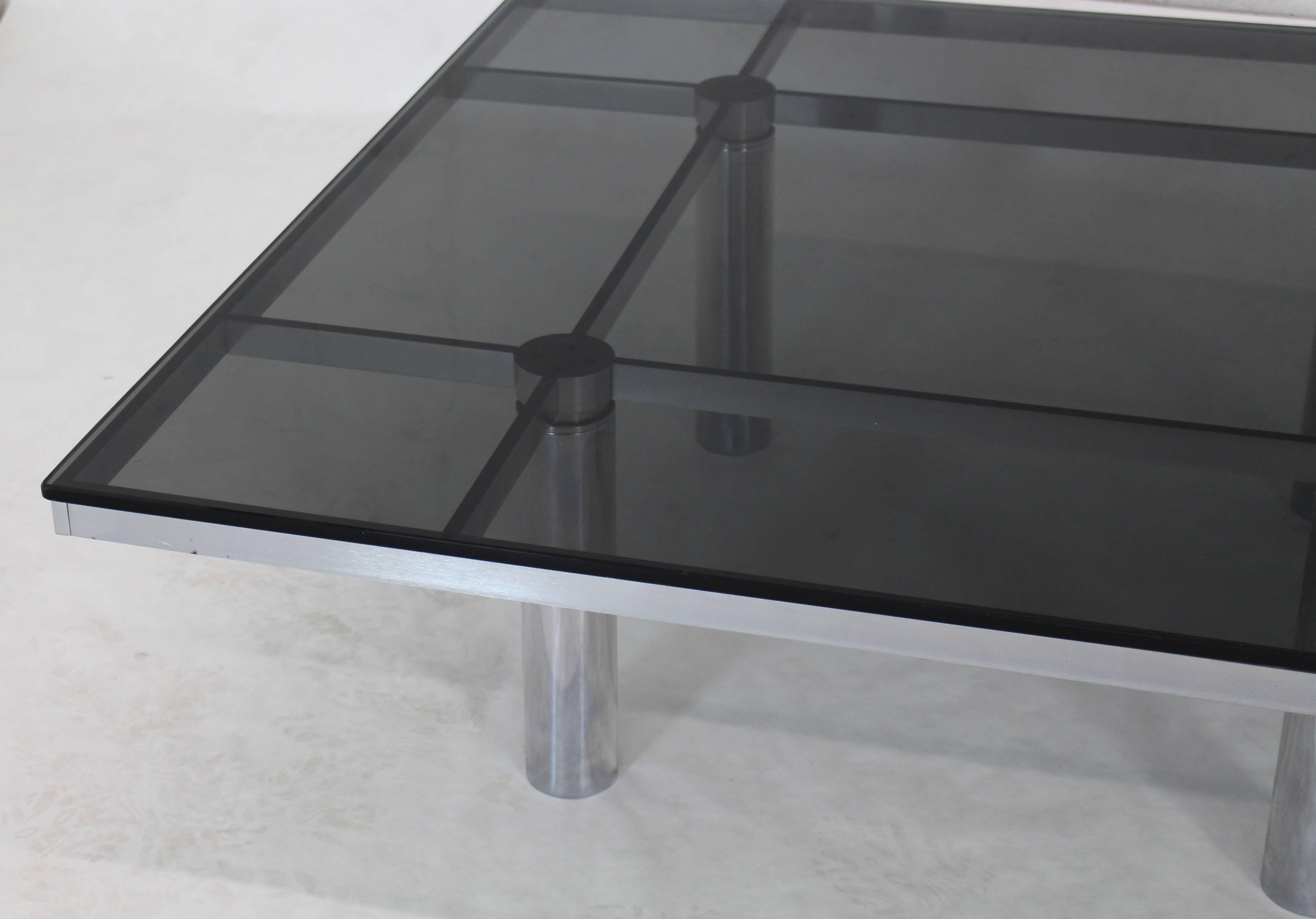 Bronzed Square Chrome Smoke Glass Coffee Table by Tobia Scarpa for Knoll