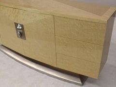 Long Curved Italian Birds Eye Maple Sideboard Credenza