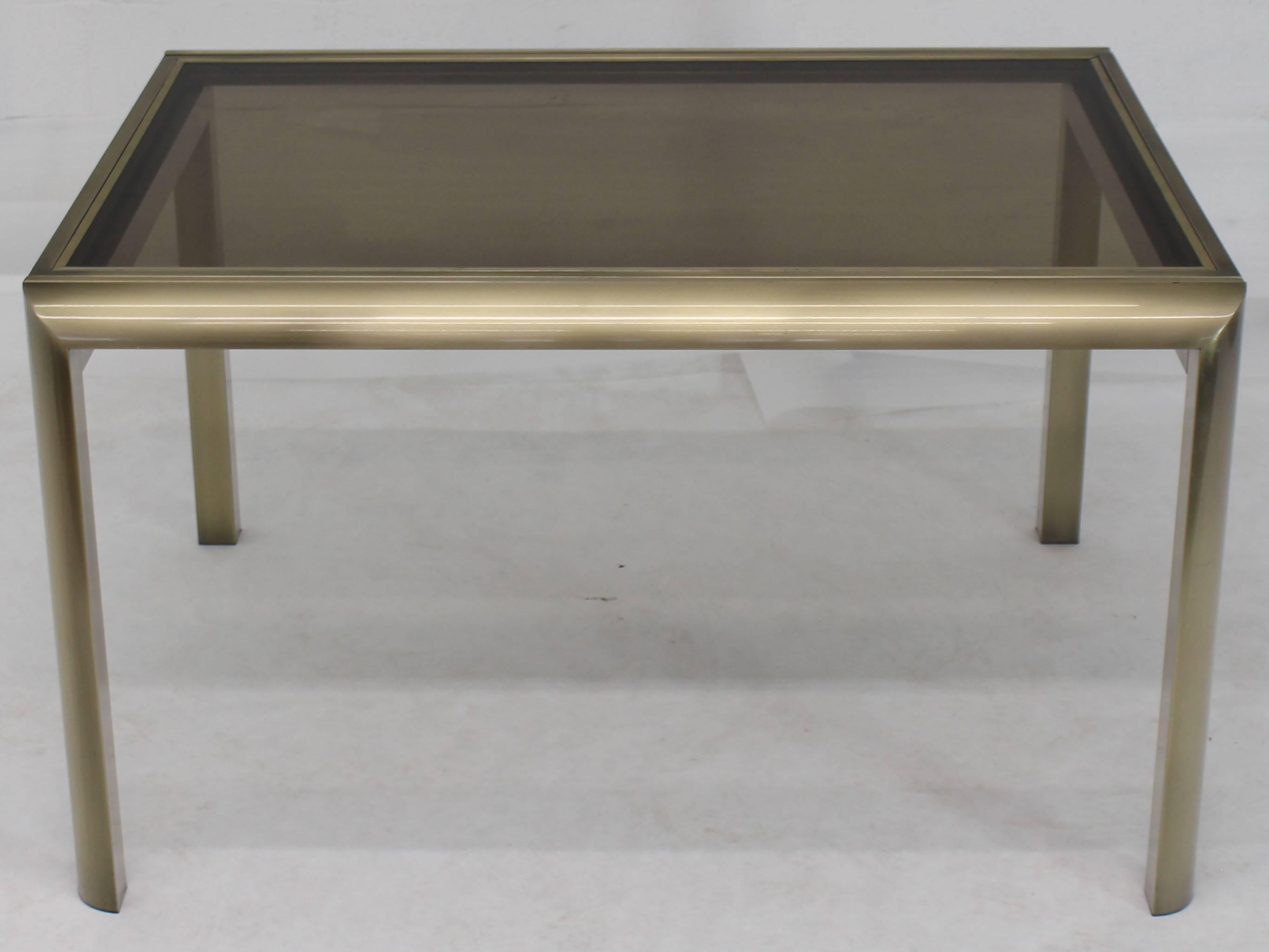 Mid-Century Modern Smoked Glass Brass DIA Expandable Dining Table