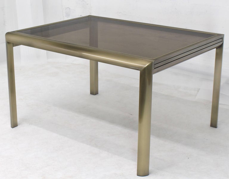 Lacquered Smoked Glass Brass DIA Expandable Dining Table For Sale