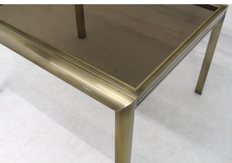 20th Century Smoked Glass Brass DIA Expandable Dining Table For Sale