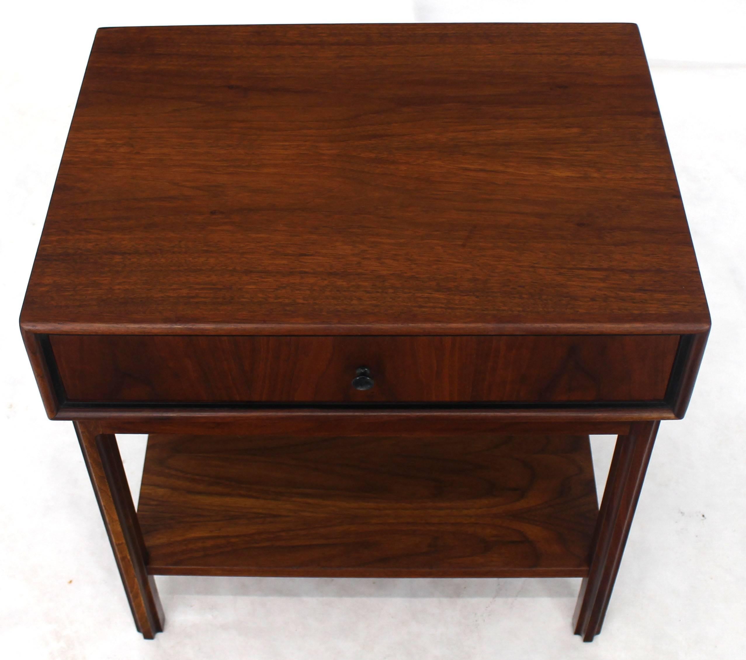 American Pair of Oiled Walnut One Drawer Nightstands Tables