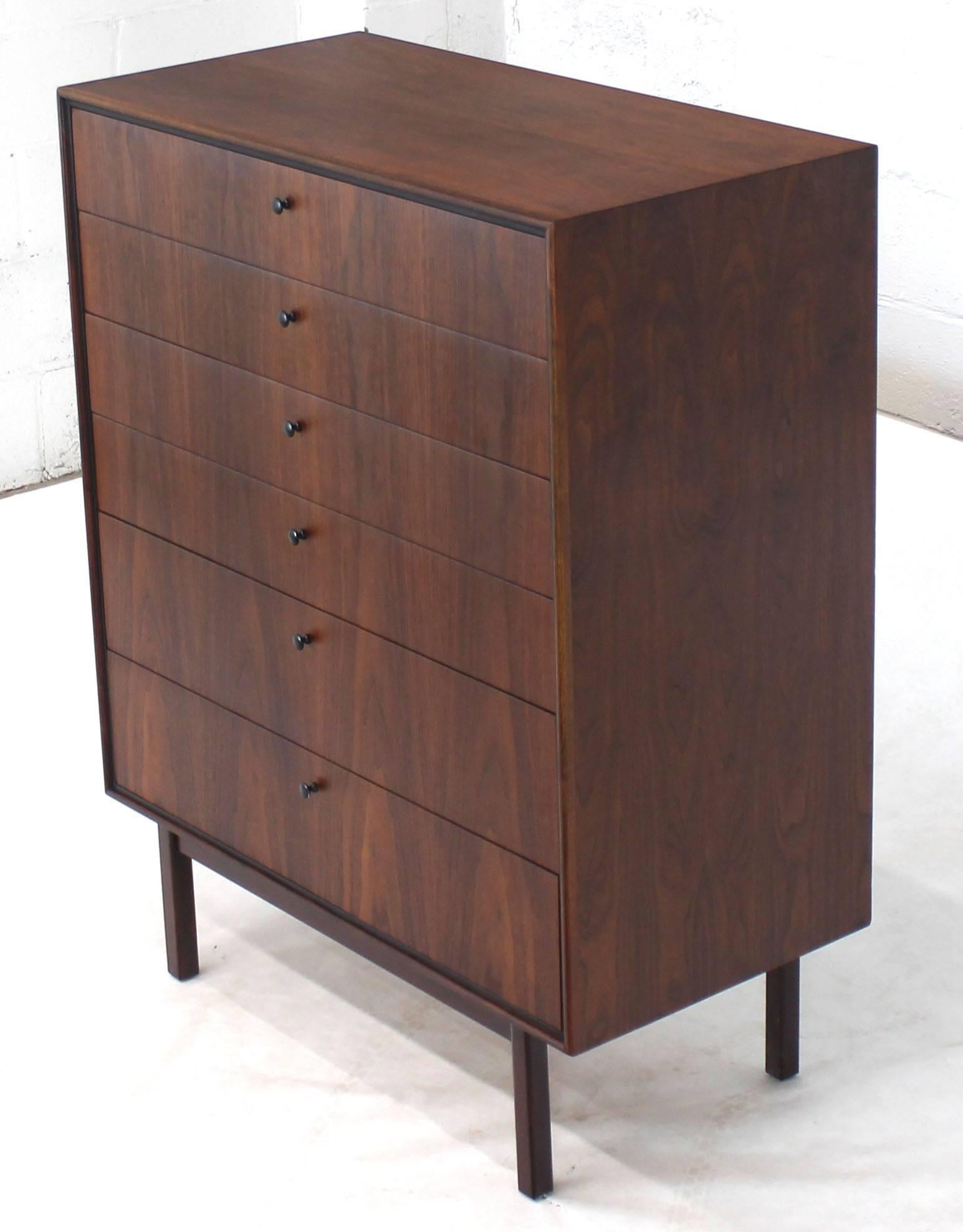 Mid-Century Modern Bookmached Wood Grain Oiled Walnut 6 Drawers Tall High Chest Dresser 