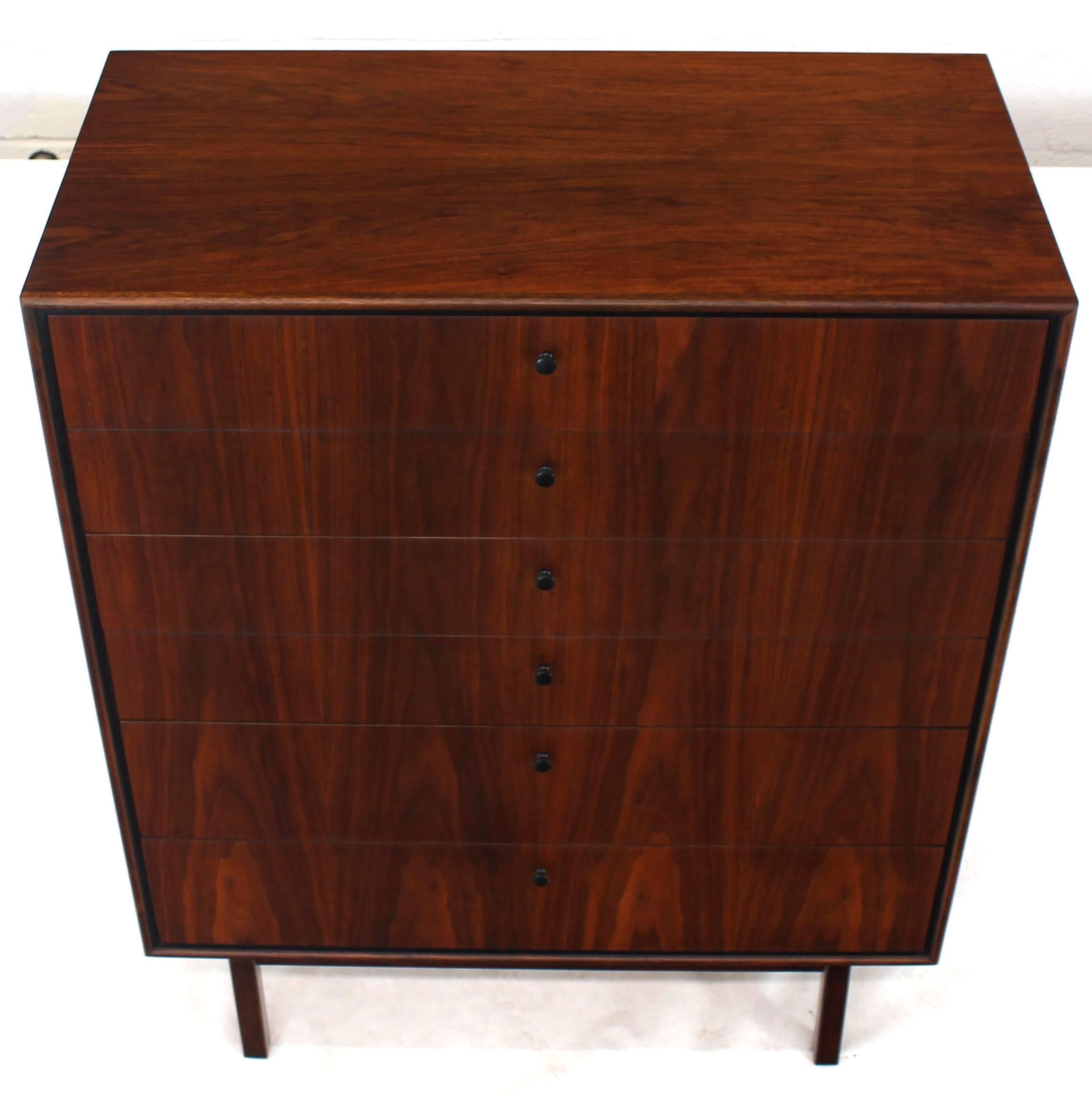 Bookmached Wood Grain Oiled Walnut 6 Drawers Tall High Chest Dresser  In Excellent Condition In Rockaway, NJ