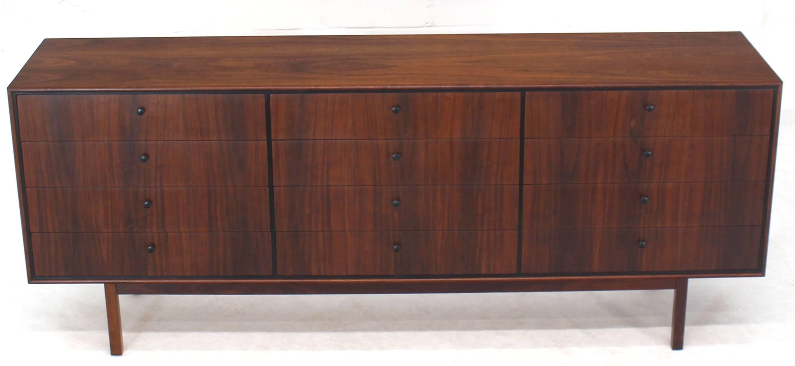 American 12 Drawers Oiled Walnut Mid Century Modern Long Dresser Credenza Danish