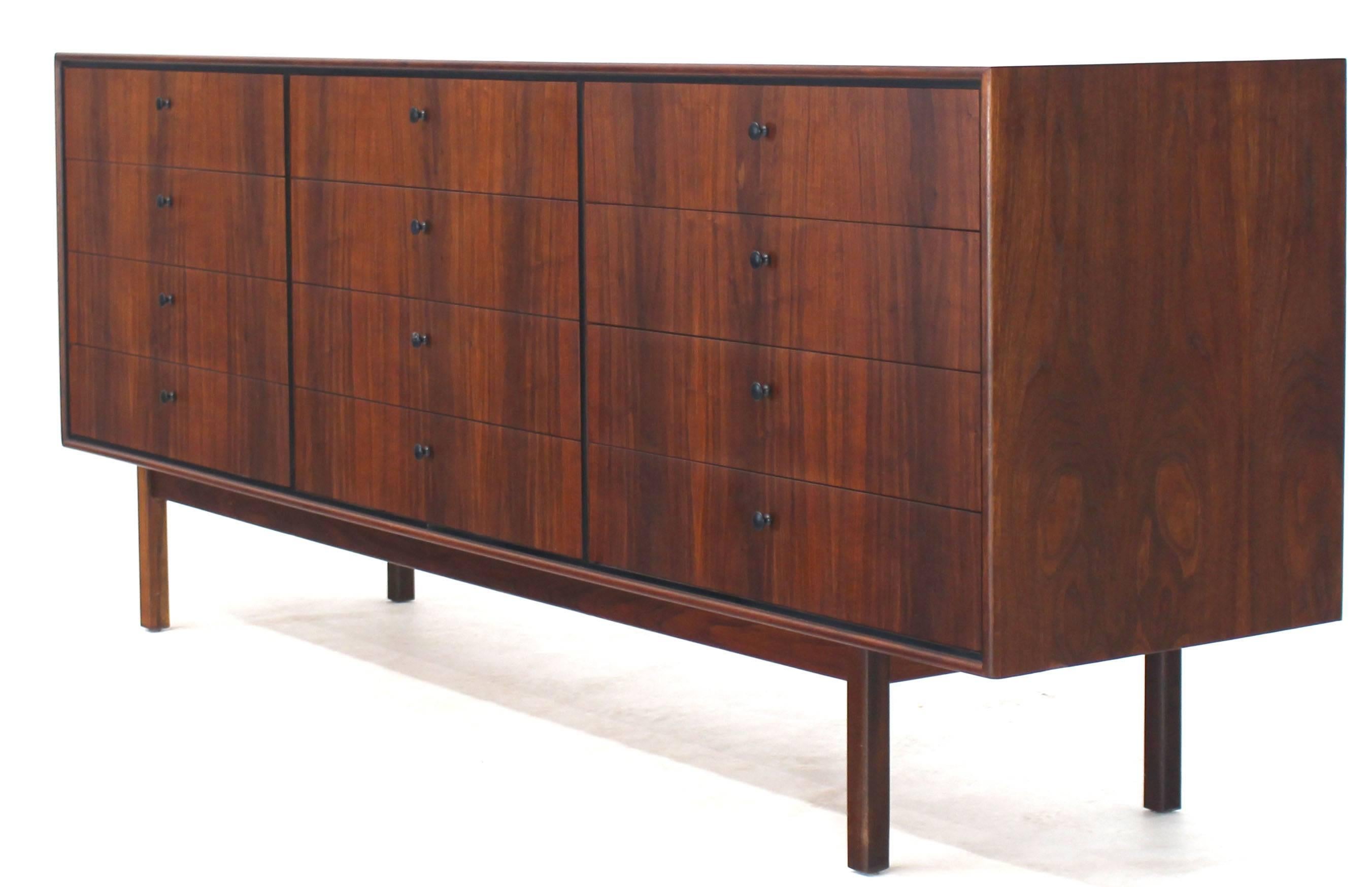 12 Drawers Oiled Walnut Mid Century Modern Long Dresser Credenza Danish 1