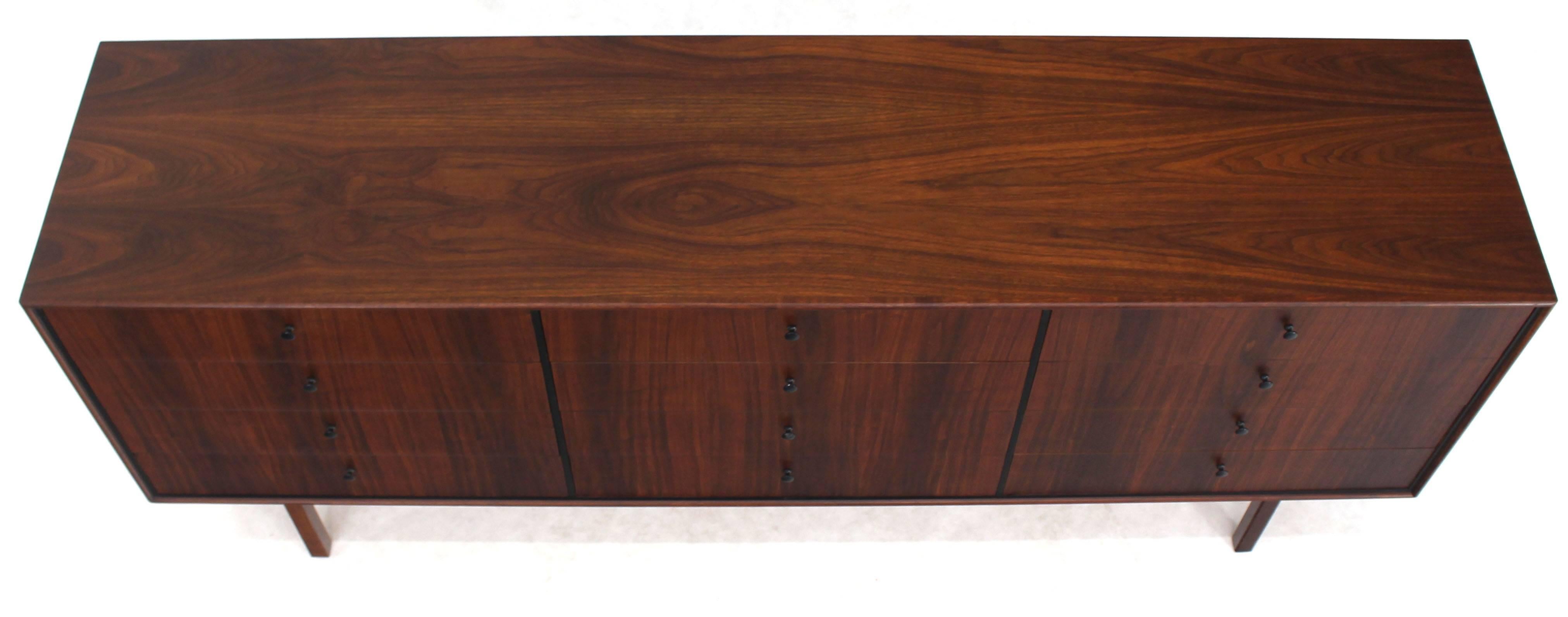 Mid-Century Modern 12 Drawers Oiled Walnut Mid Century Modern Long Dresser Credenza Danish