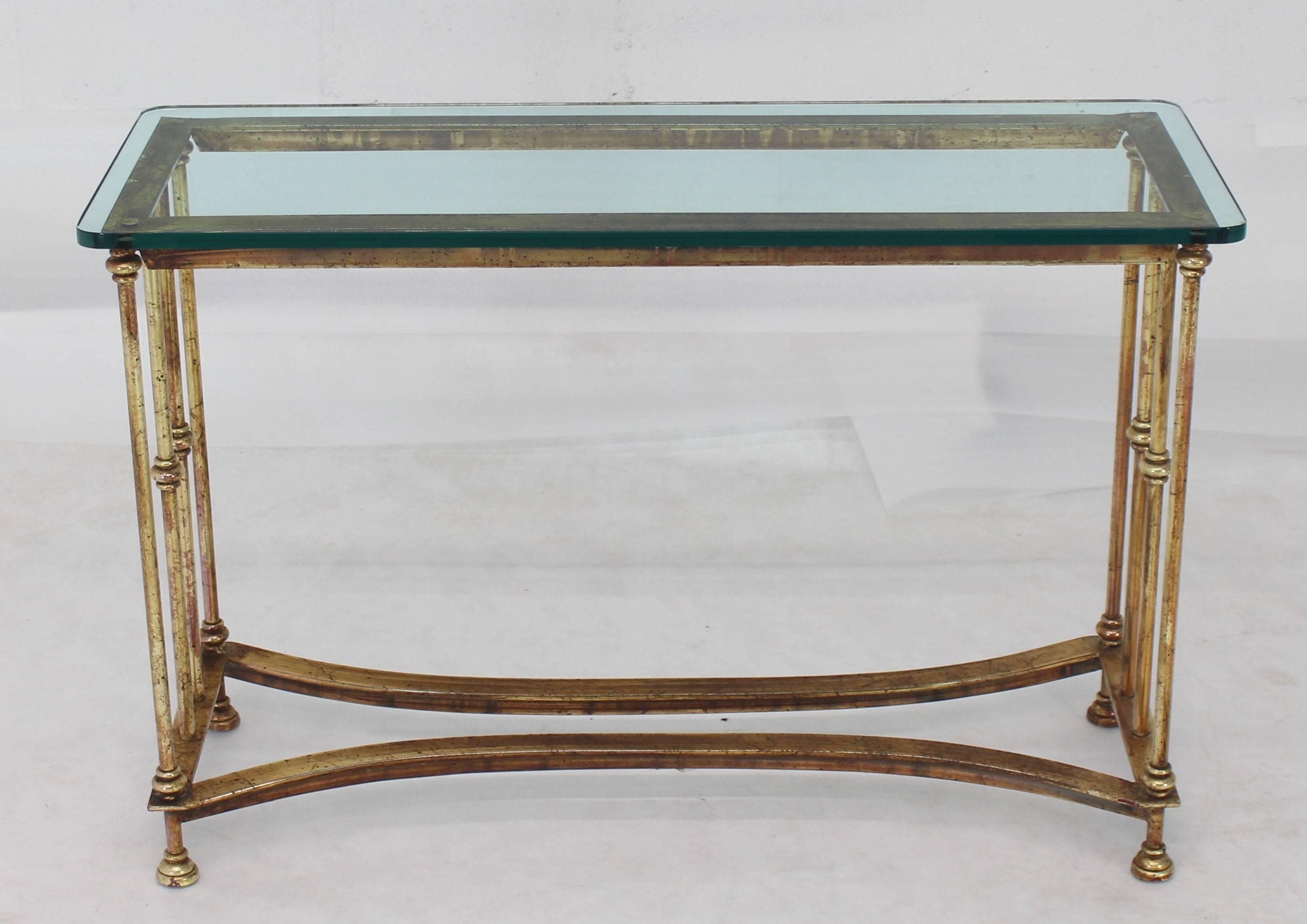 Gold gilt metal glass top console table.