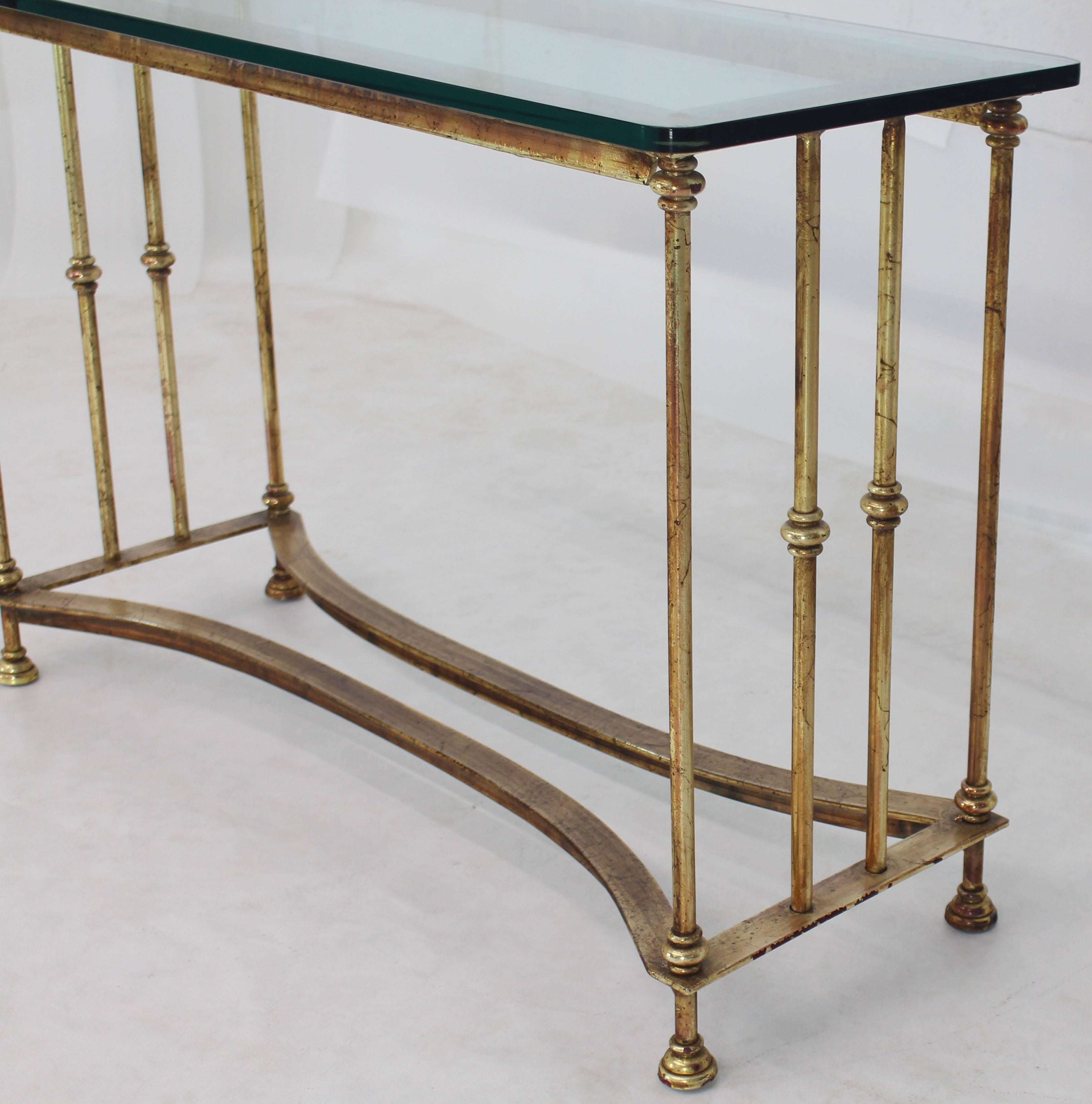 Unknown Gold Gild Iron Base Glass Top Console Table 