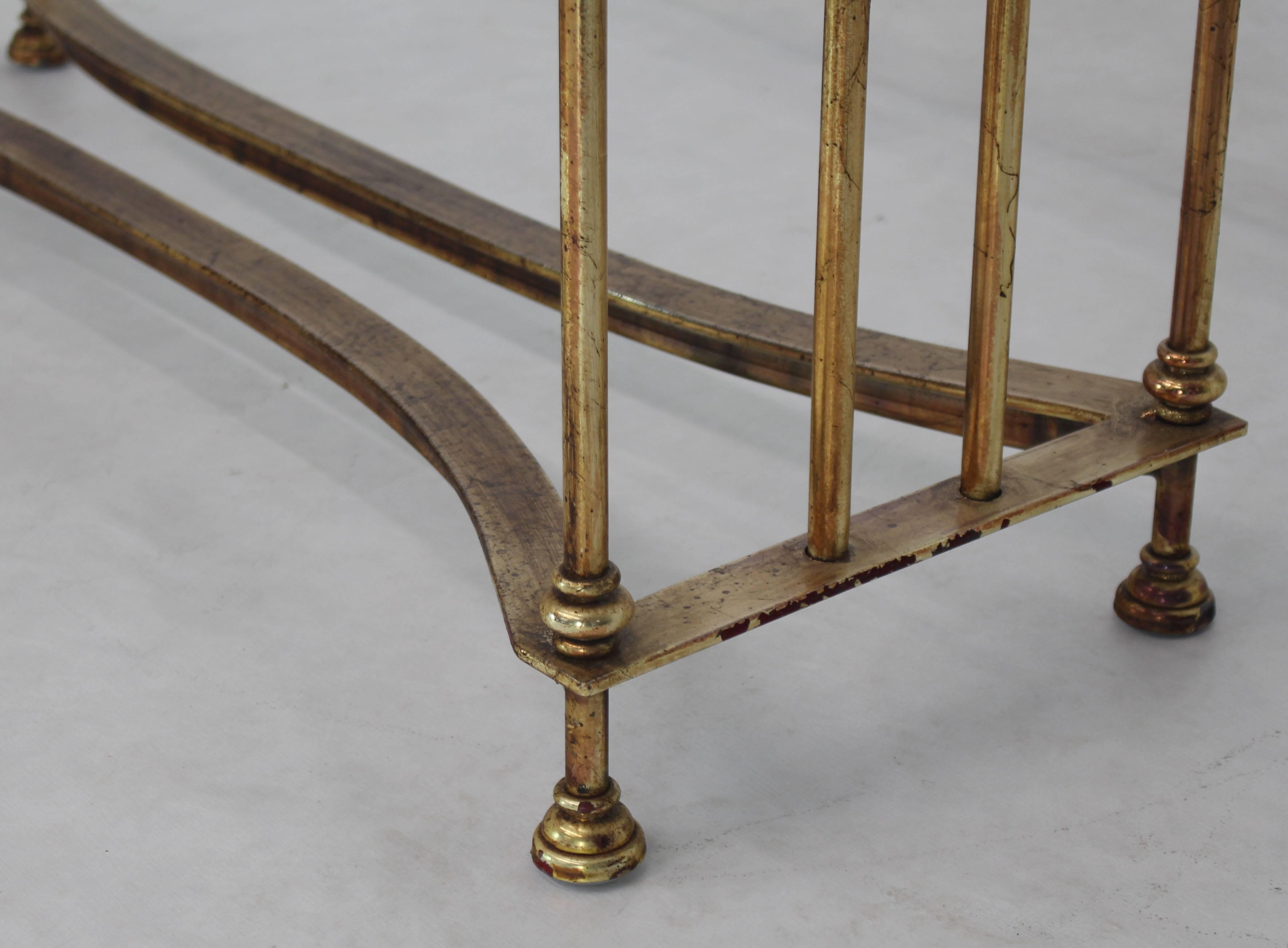 20th Century Gold Gild Iron Base Glass Top Console Table 