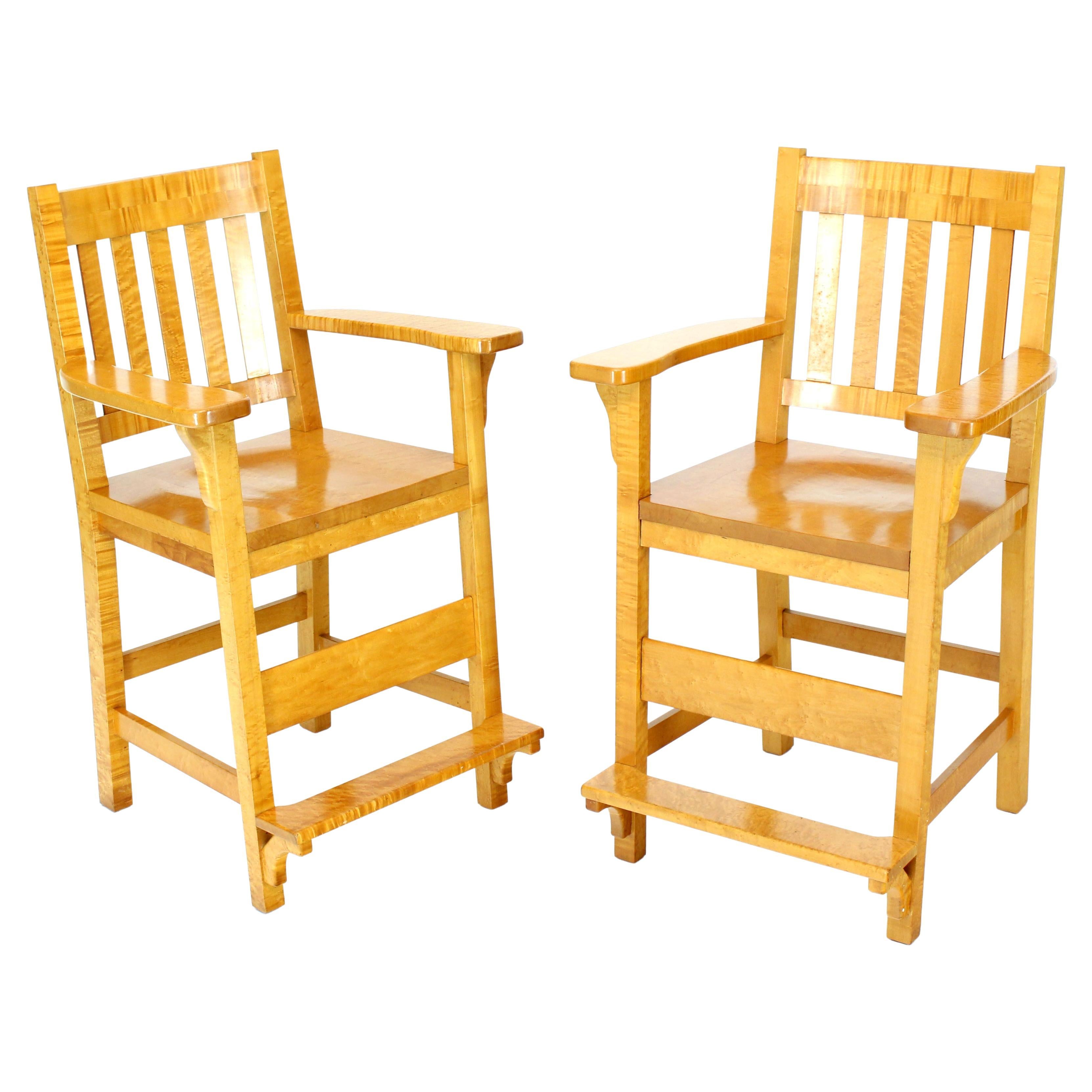 Solid Brid’s-Eye Maple High Pool Chairs Bar Stools For Sale