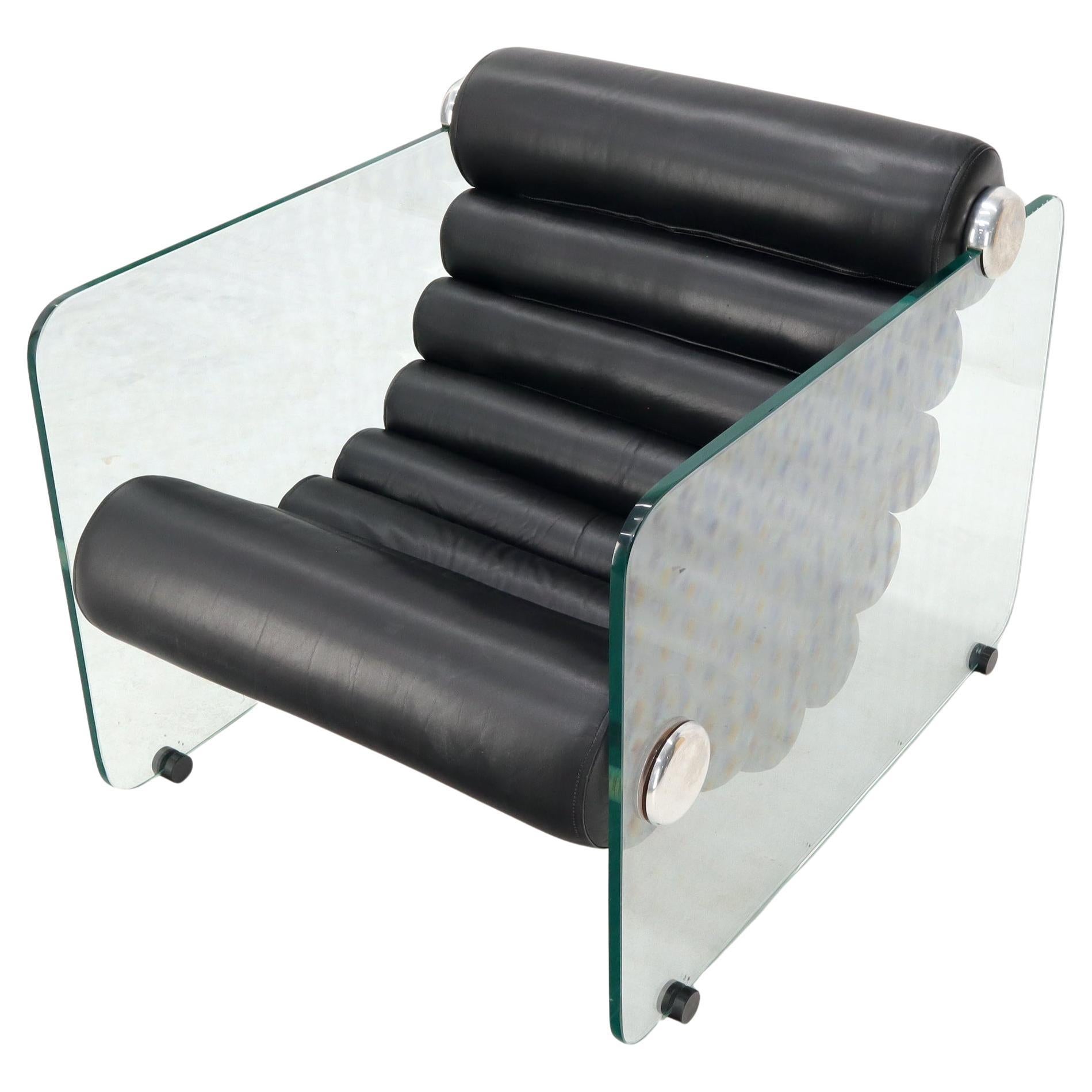 Fabio Lenci Hyaline Verstellbarer MCM Lounge Chair Glas Schwarz Leder 1970er MINT! im Angebot