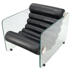 Retro Fabio Lenci Hyaline Adjustable MCM Lounge Chair Glass Black Leather 1970s MINT!
