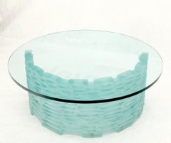 Frosted Fused C Shape Base "Ice" Glass Blocks Round Top Coffee Table
