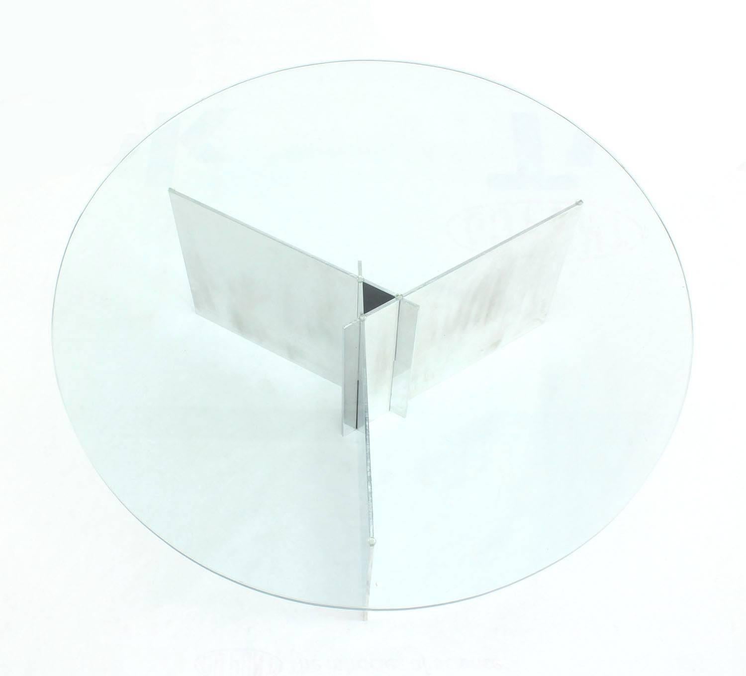 Aluminum Paul Mayen for Habitat Triangular Base Round Glass Top Coffee Table