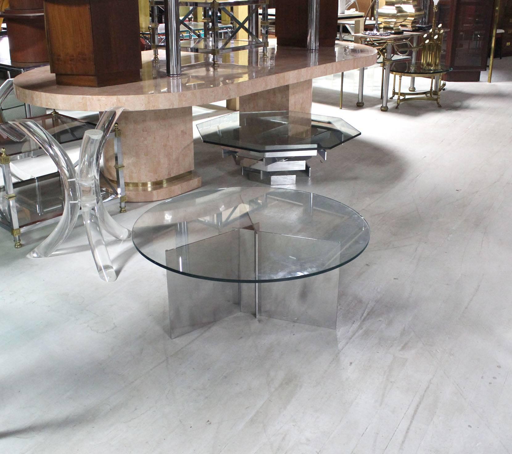 Mid-Century Modern Paul Mayen for Habitat Triangular Base Round Glass Top Coffee Table