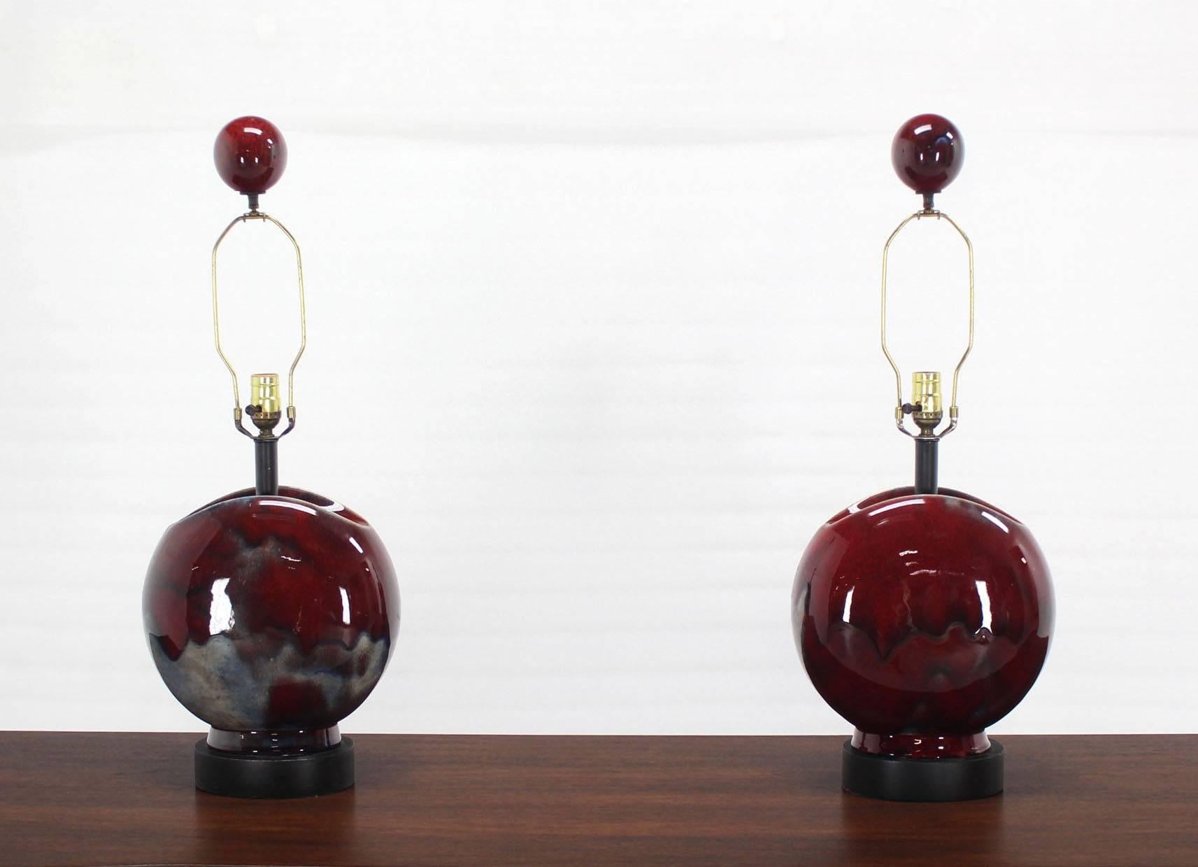 Mid-Century Modern Pair of Blood Cherry Table Lamps