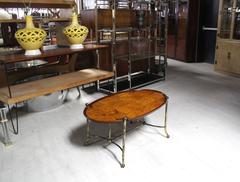 Patch Burl Wood Top and Brass Base Oval Coffee Table