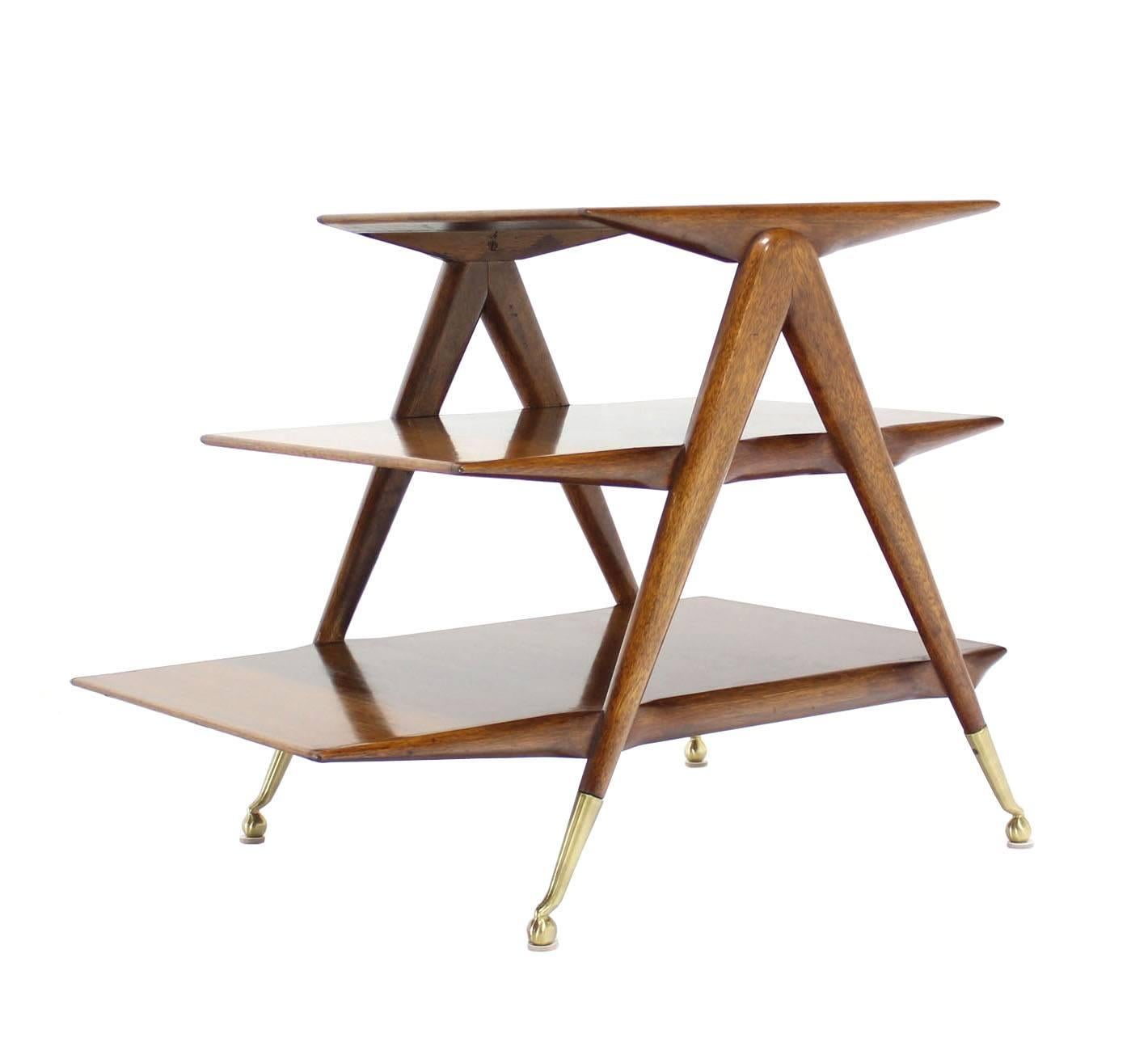 Mid-Century Modern Three-Tier Walnut Side Table or Magazine Rack
