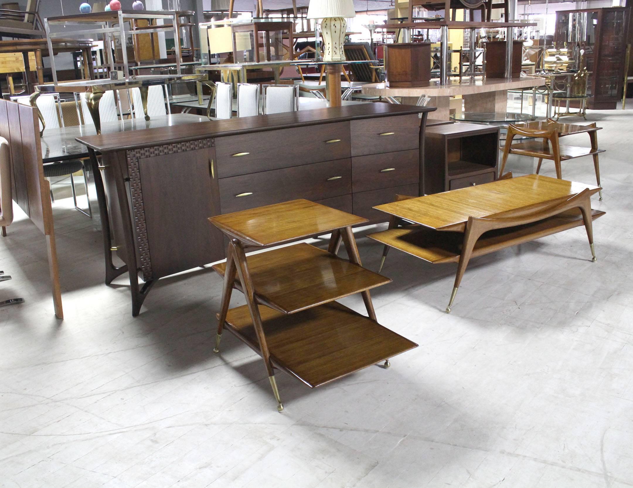 American Three-Tier Walnut Side Table or Magazine Rack