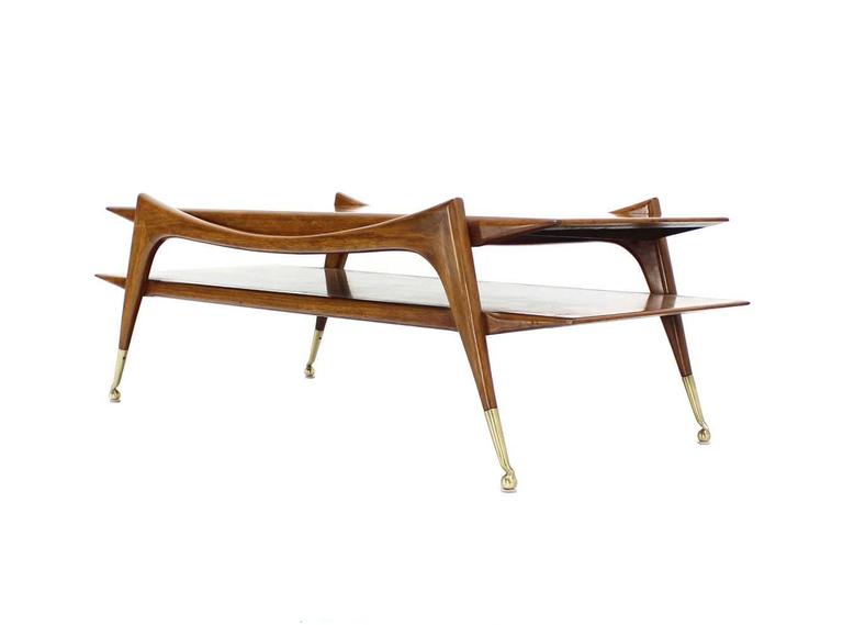 Sculptural Base Two Tier Mid Century Modern Coffee Table on Metal Ball