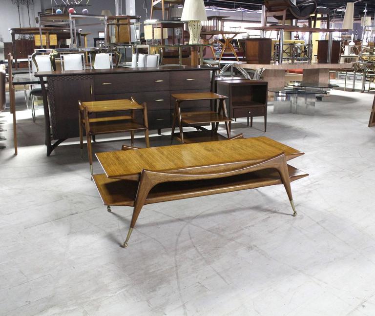 Sculptural Base Two Tier Mid Century Modern Coffee Table On Metal American Sculptural Base Two Tier Mid Century Modern Coffee Table On Metal Ball Feet For