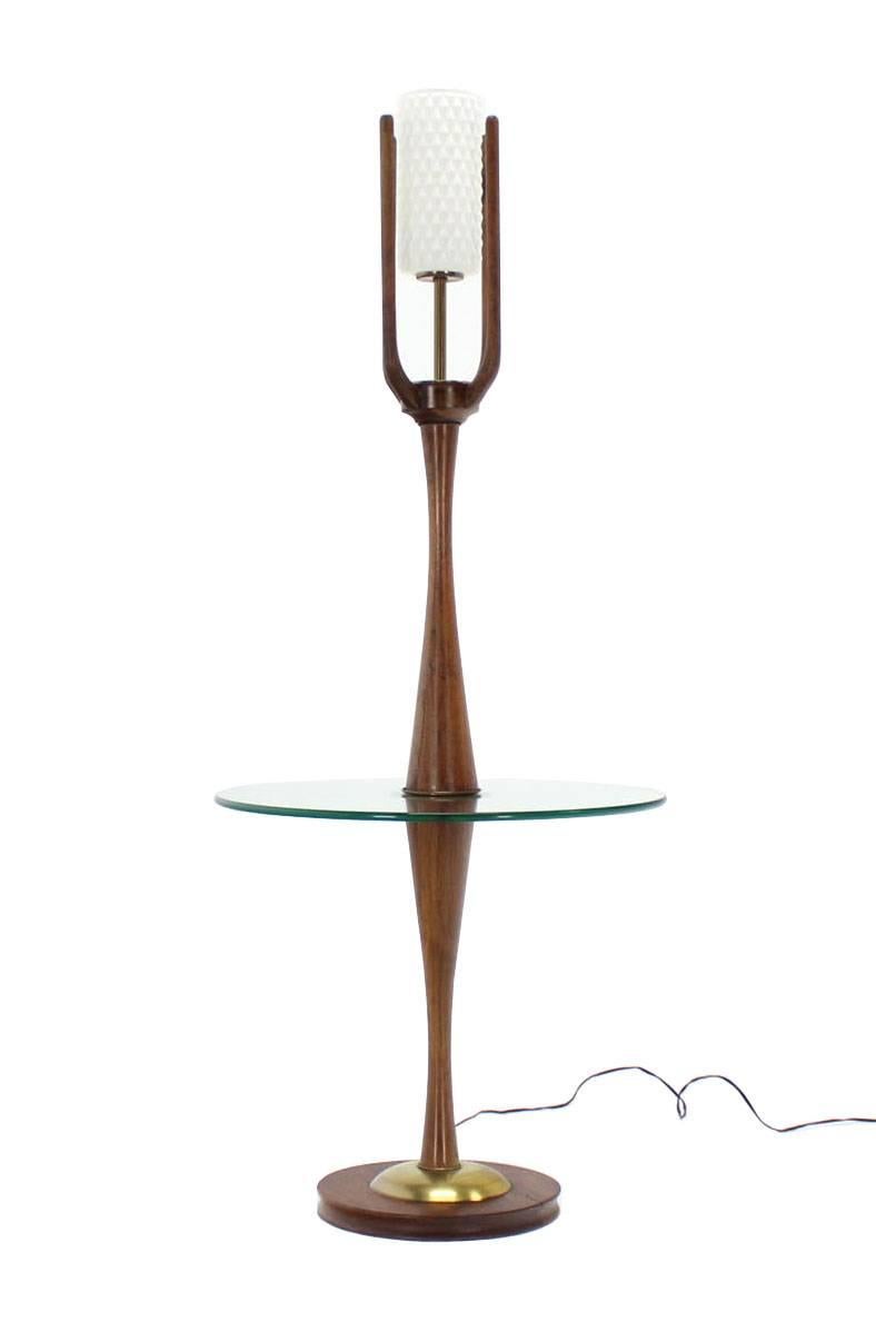 Sculptural Mid-Century Modern Floor Lamp with Built In Round Glass Side Table For Sale 1