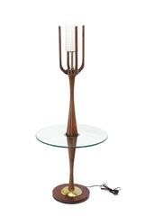 Sculptural Mid-Century Modern Floor Lamp with Built In Round Glass Side Table