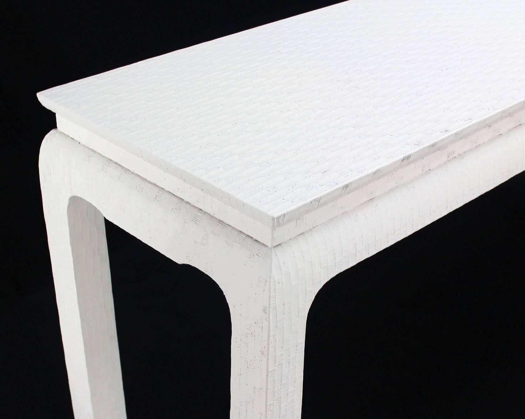 Mid-Century Modern Grass Cloth Raffia Covered White Lacquer Console Sofa Table by Baker