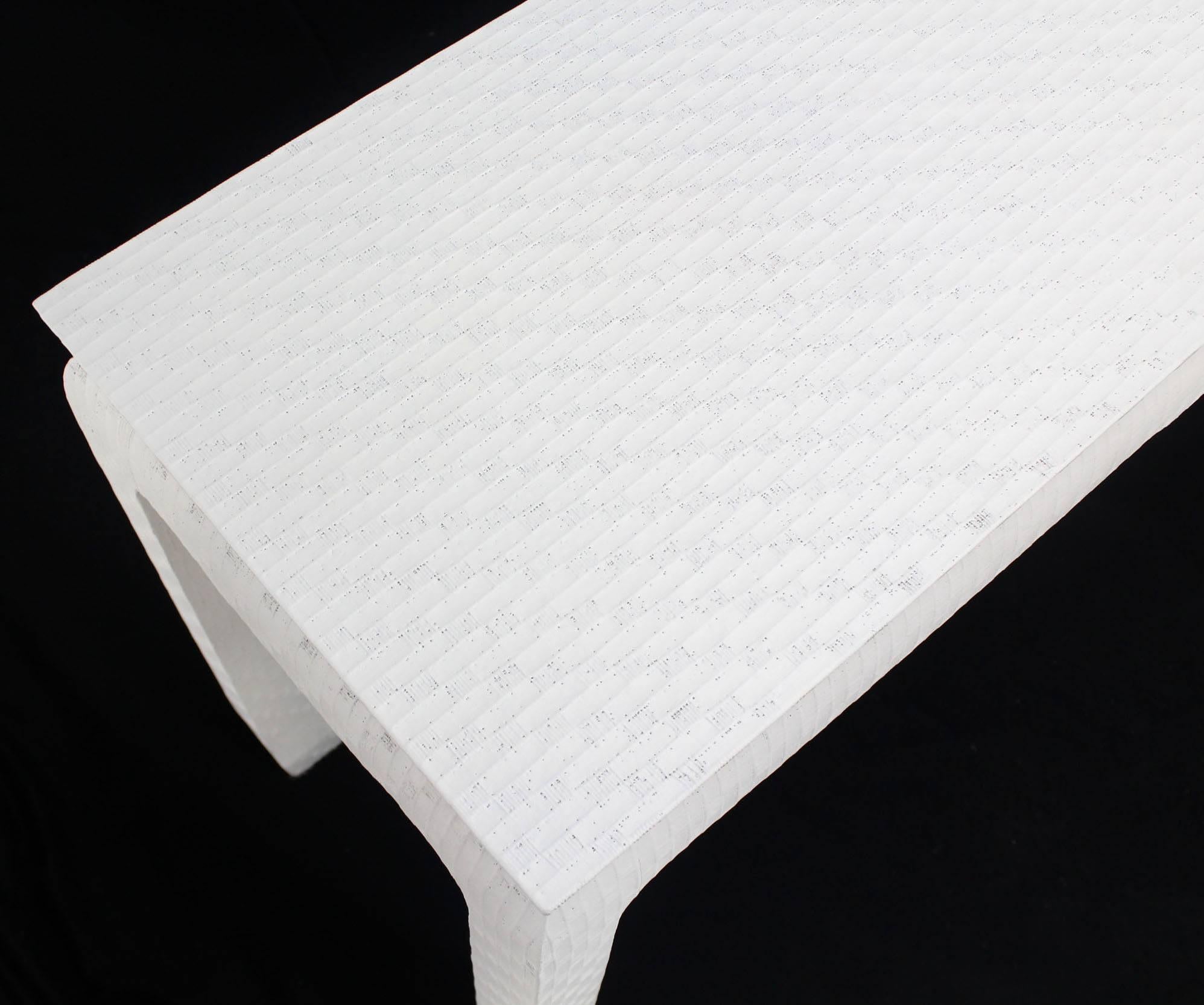 American Grass Cloth Raffia Covered White Lacquer Console Sofa Table by Baker