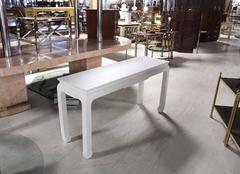 Grass Cloth Raffia Covered White Lacquer Console Sofa Table by Baker