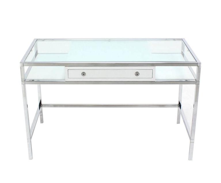 Chrome And Glass One Drawer Writing Table Desk At 1stdibs Mid Century Modern Chrome And Glass One Drawer Writing Table Desk For