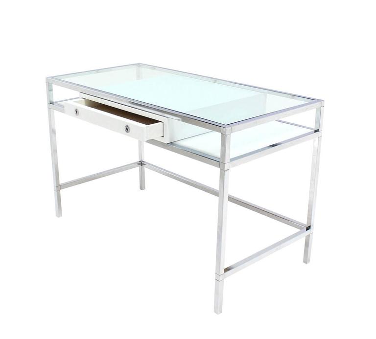 Chrome and Glass OneDrawer Writing Table Desk at 1stDibs
