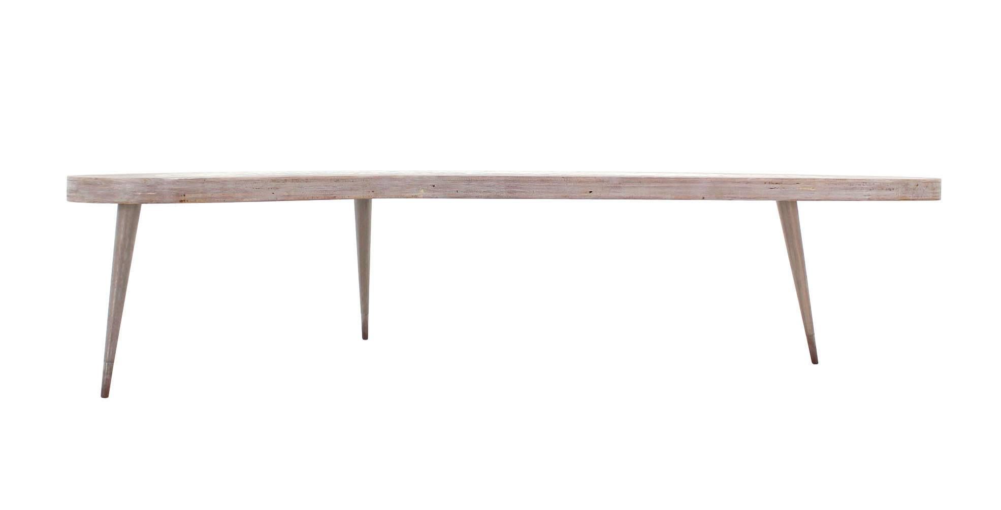 Boomerang Shape Cerused Finish Tile Top Tri Legged Coffee Table 1