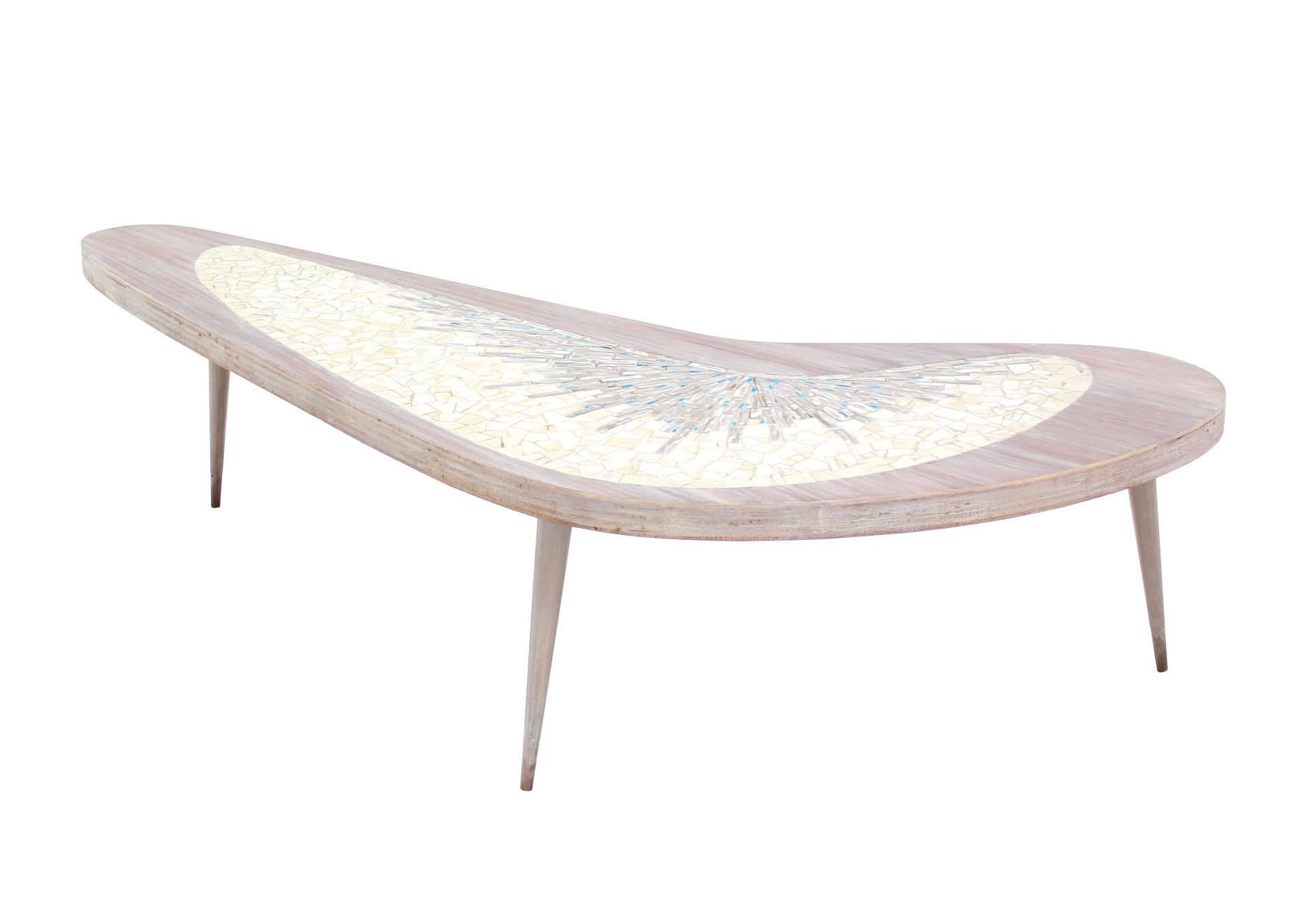 Boomerang Shape Cerused Finish Tile Top Tri Legged Coffee Table 3