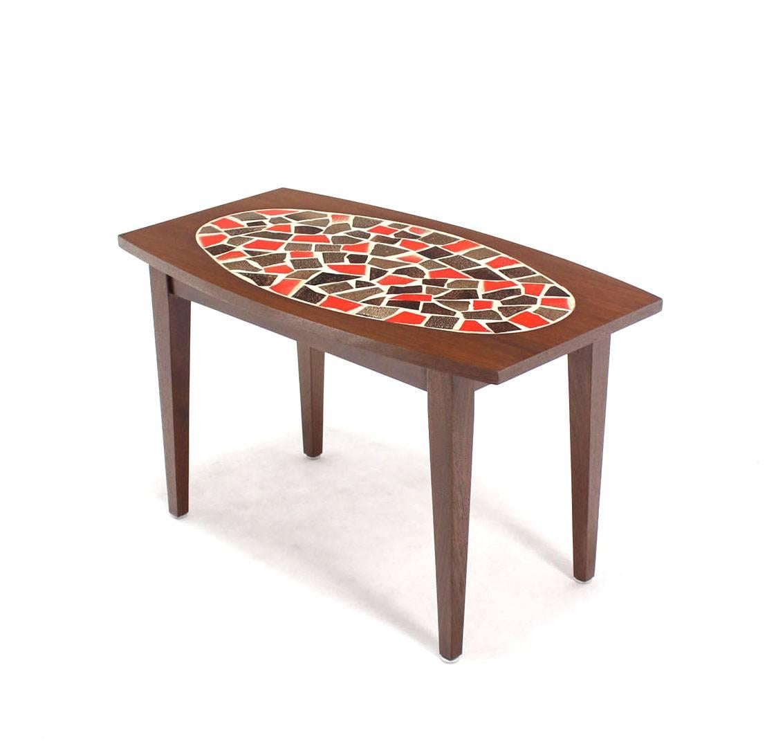 American Pair of Walnut and Tile Mosaic Side or End Tables For Sale