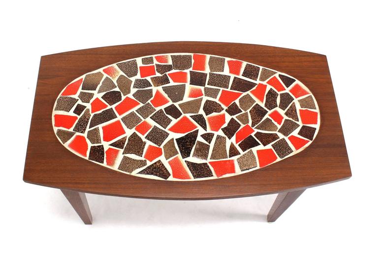 20th Century Pair of Walnut and Tile Mosaic Side or End Tables For Sale