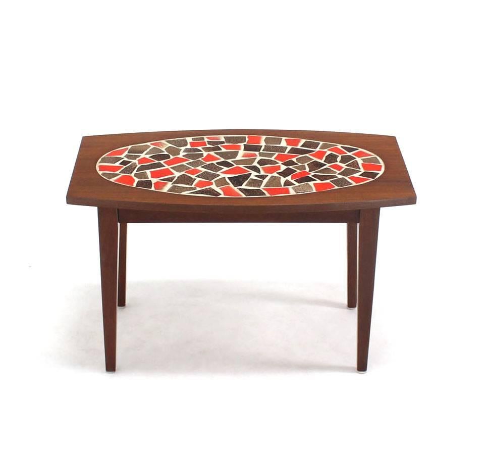 Pair of Walnut and Tile Mosaic Side or End Tables For Sale 1