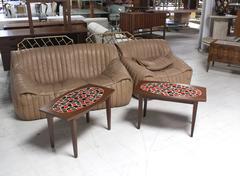Pair of Walnut and Tile Mosaic Side or End Tables
