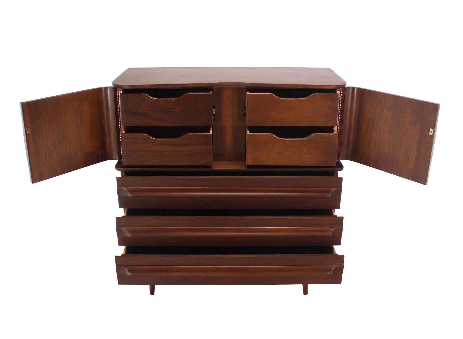Lacquered Walnut High Chest or Dresser w/ Drawers and Two Doors Compartment