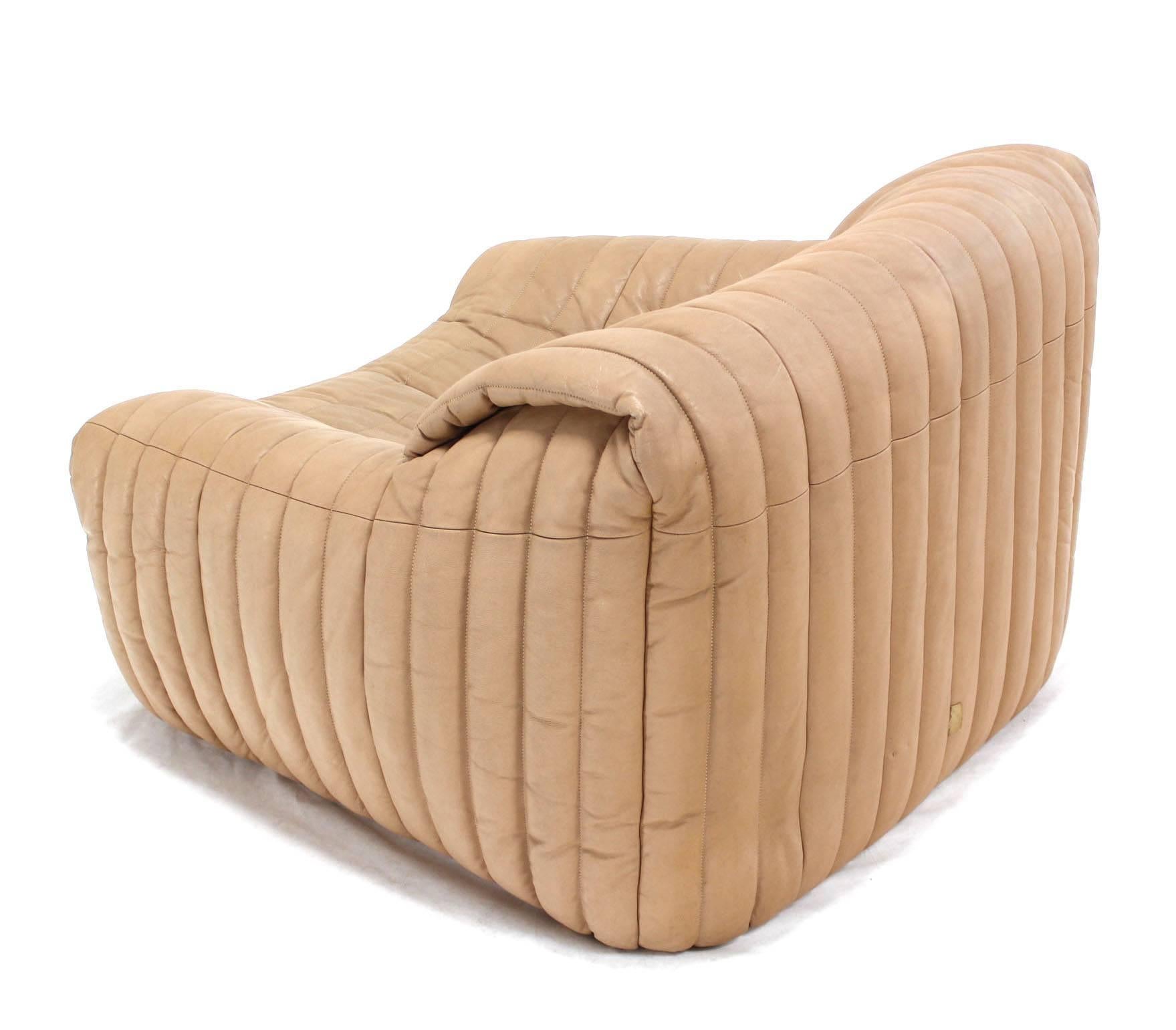 20th Century Ligne Roset Beige Ribbed Leather Loveseat and Chair