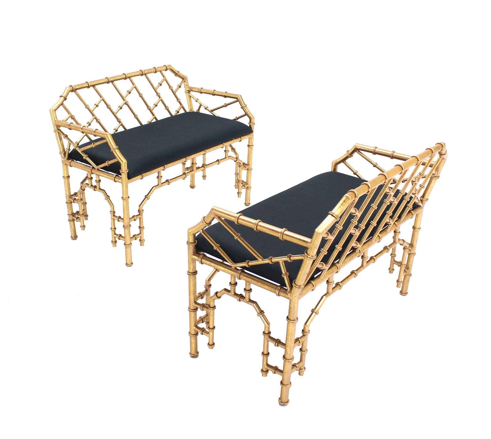 Pair of very nice gold finish faux bamboo benches.