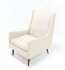 New White Linen Upholstery Mid-Century Modern Lounge Chair