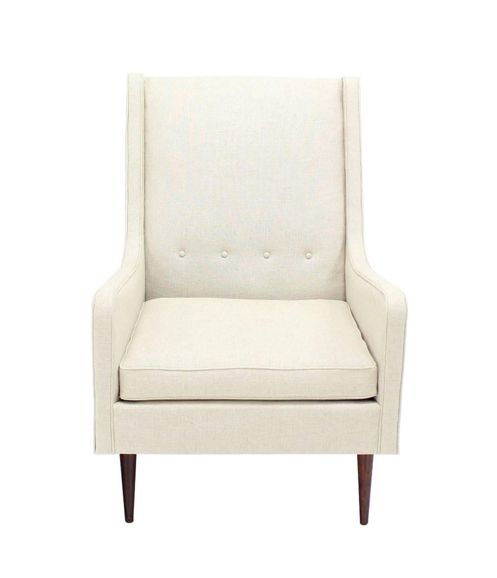 American New White Linen Upholstery Mid-Century Modern Lounge Chair For Sale