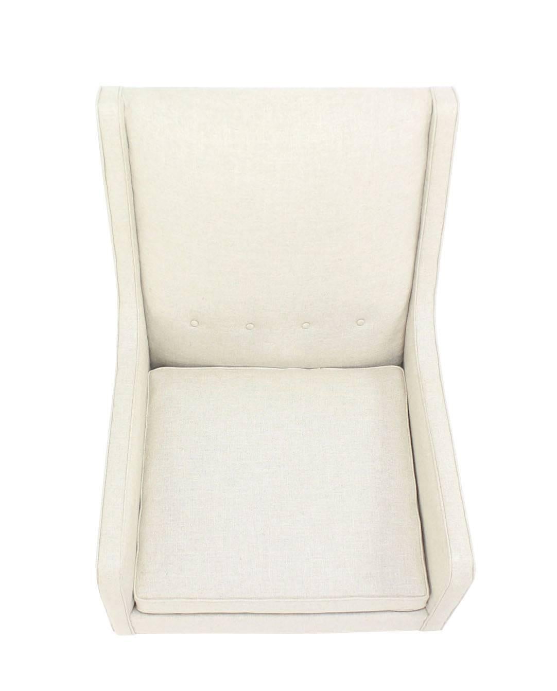 New White Linen Upholstery Mid-Century Modern Lounge Chair For Sale 1