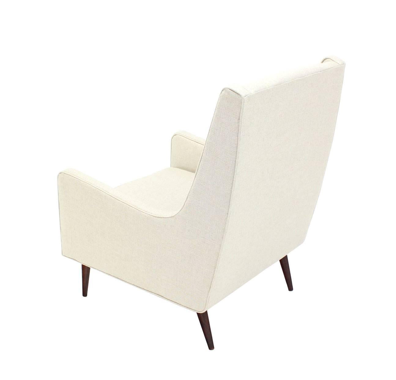 20th Century New White Linen Upholstery Mid-Century Modern Lounge Chair For Sale