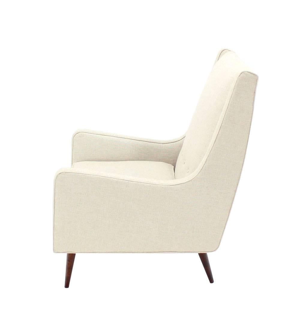 New White Linen Upholstery Mid-Century Modern Lounge Chair For Sale 2