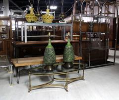 Pair of Green Truffle Pattern Vase Shape Bases Table Lamps