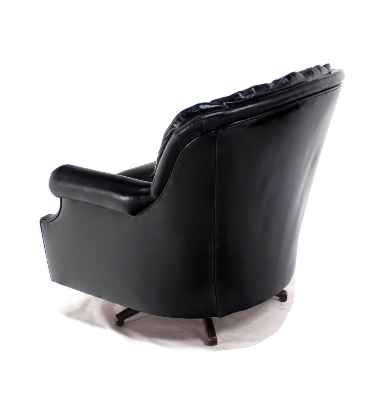 Pair of Shiny Black Leather Swivel Barrel Back Lounge Chairs 3
