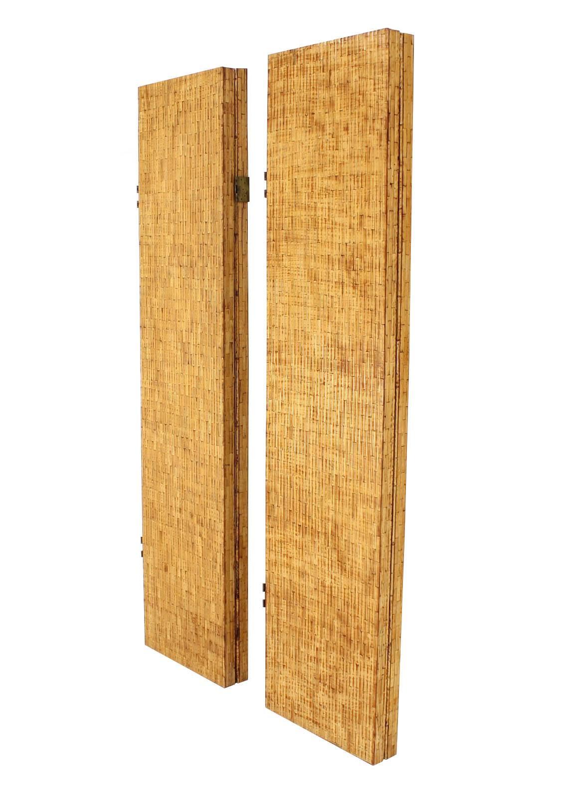 Lacquered Figural Burnt Bamboo Large Folding Screen Room Divider